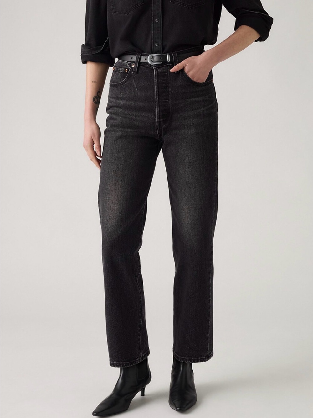 Levi's® washed Black Ribcage Straight Ankle Jeans High-Rise size 26
